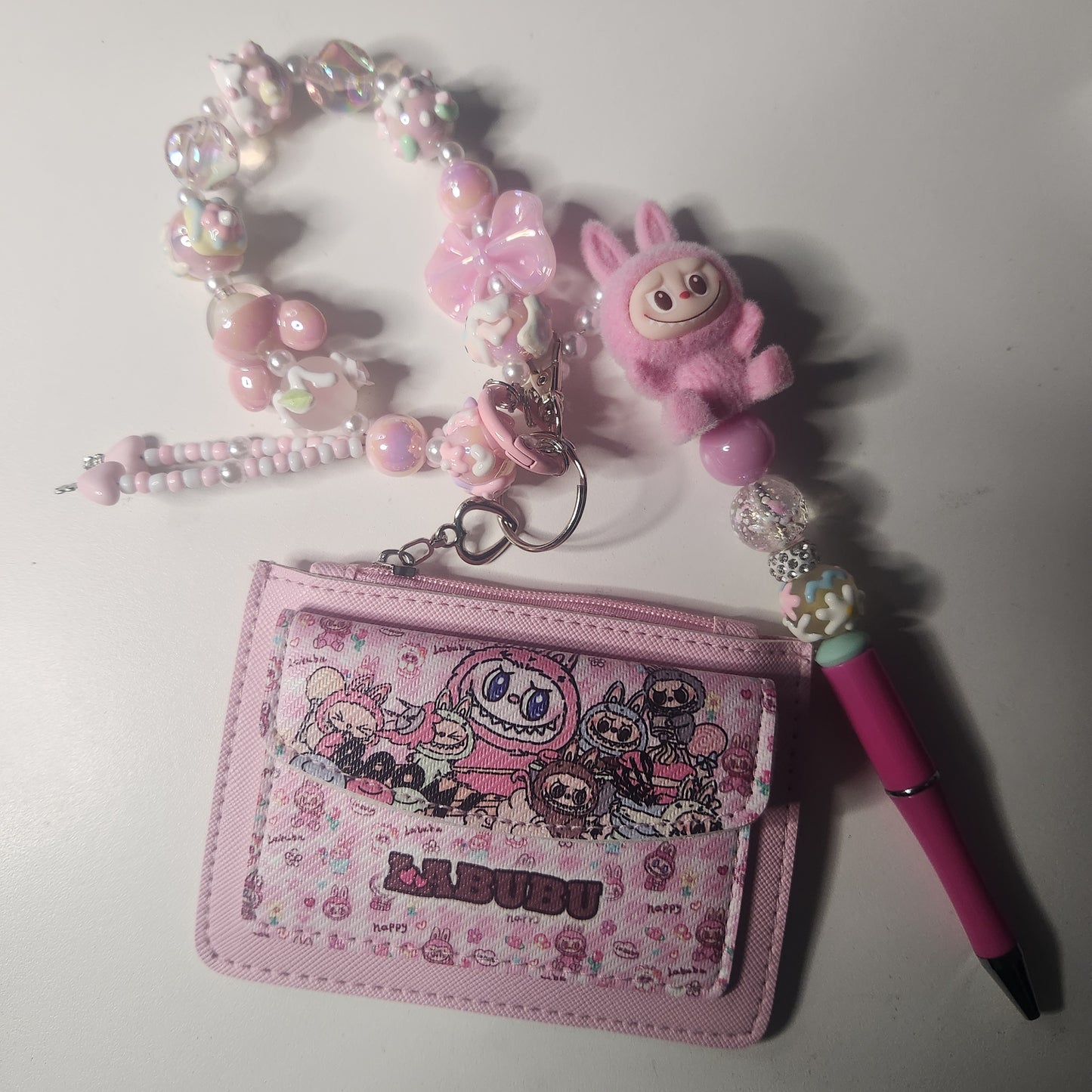 (Live Claim) Character Beaded Pen Wristlet Beaded Keychain with Wallet