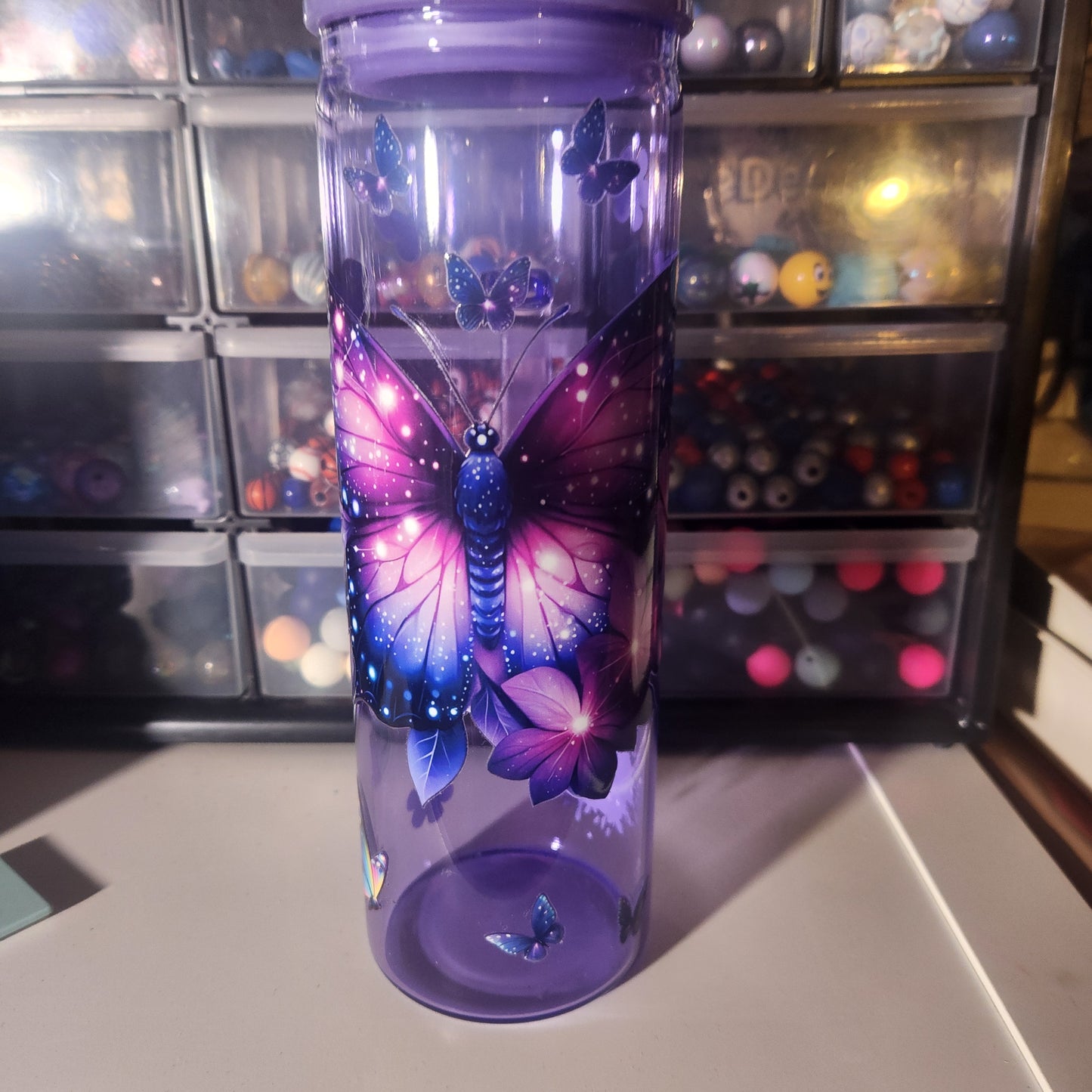 Purple Butterfly 20oz Tumbler with Handle