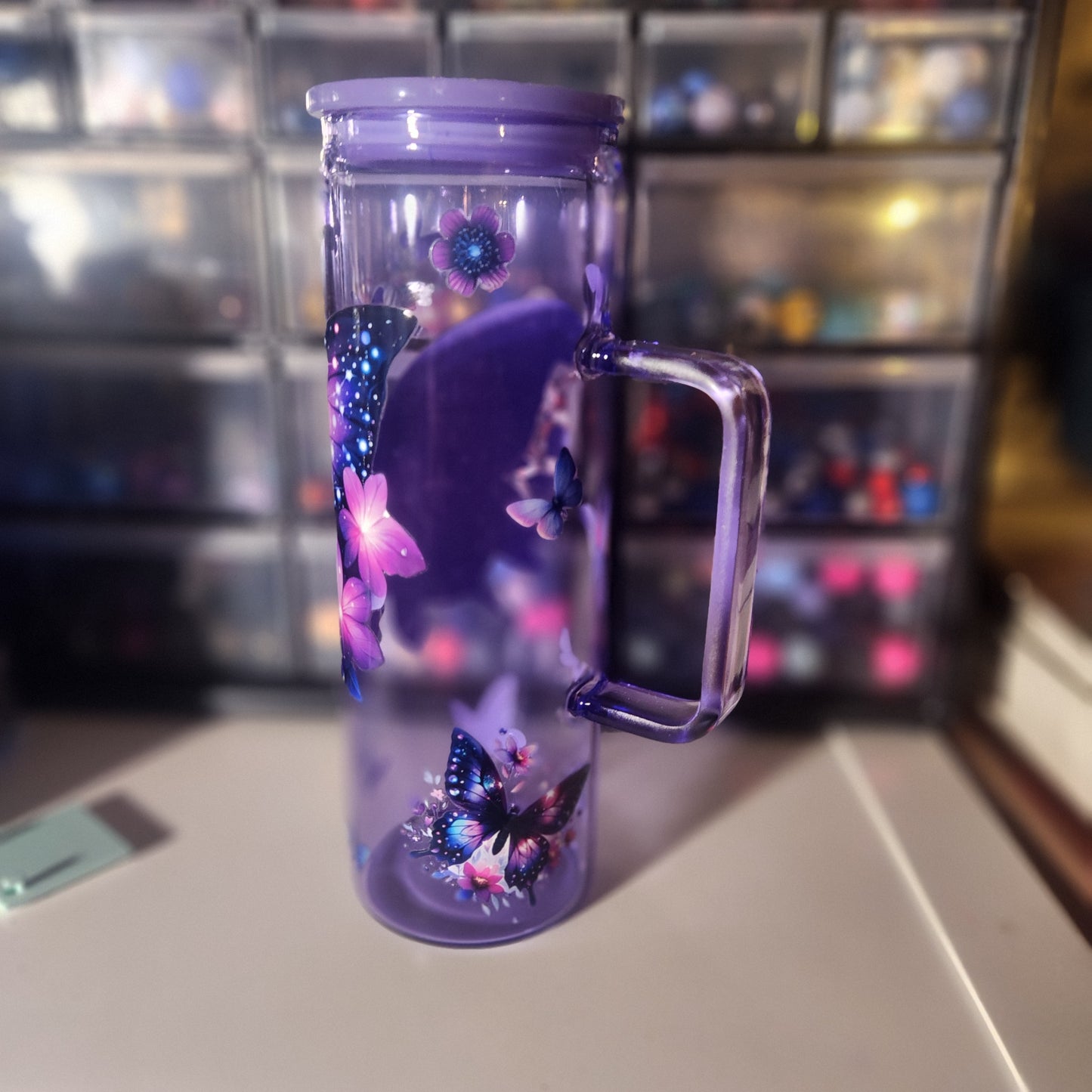 Purple Butterfly 20oz Tumbler with Handle